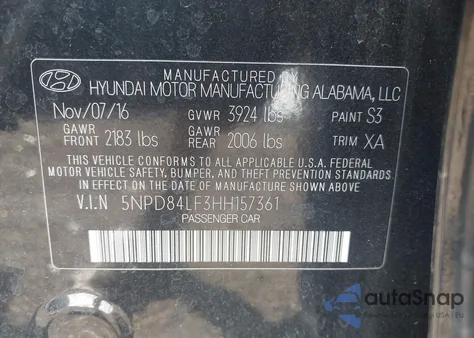 2017 Hyundai Elantra Value Edition z USA, uszkodzony, nr VIN 5NPD84LF3HH157361